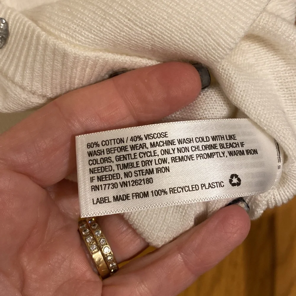 4T Cat & Jack Cream Cardigan Sweater with sparkling buttons, ribbed cuffs& waist - Picture 8 of 9